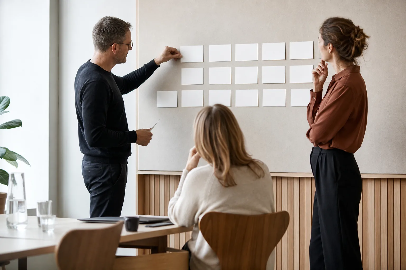 Ledelsesteam arbejder med en prioriteret strategisk oversigt